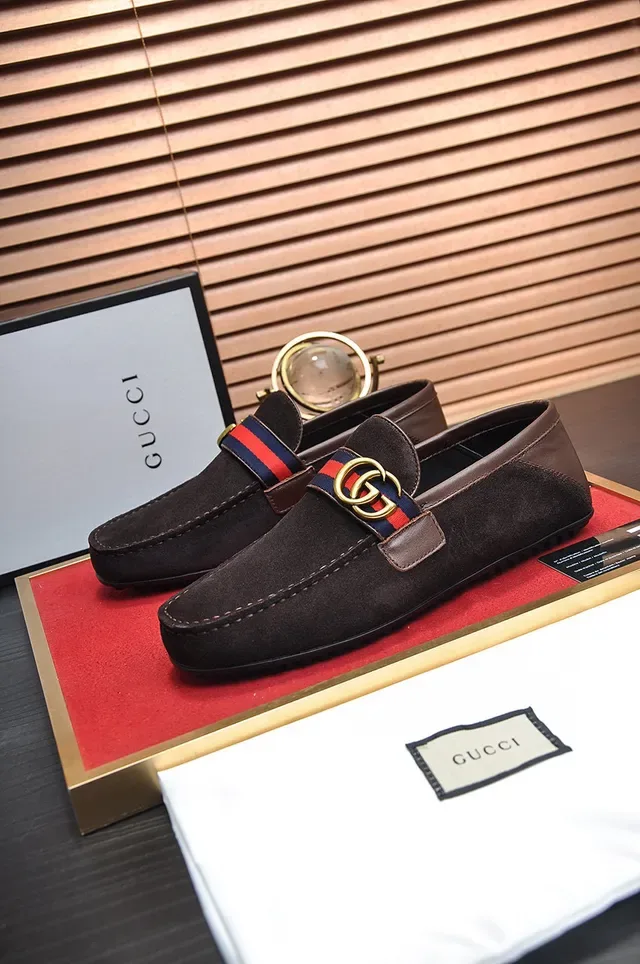 Gucci Horsebit 1955 Brown Suede Web Strap Loafer 6
