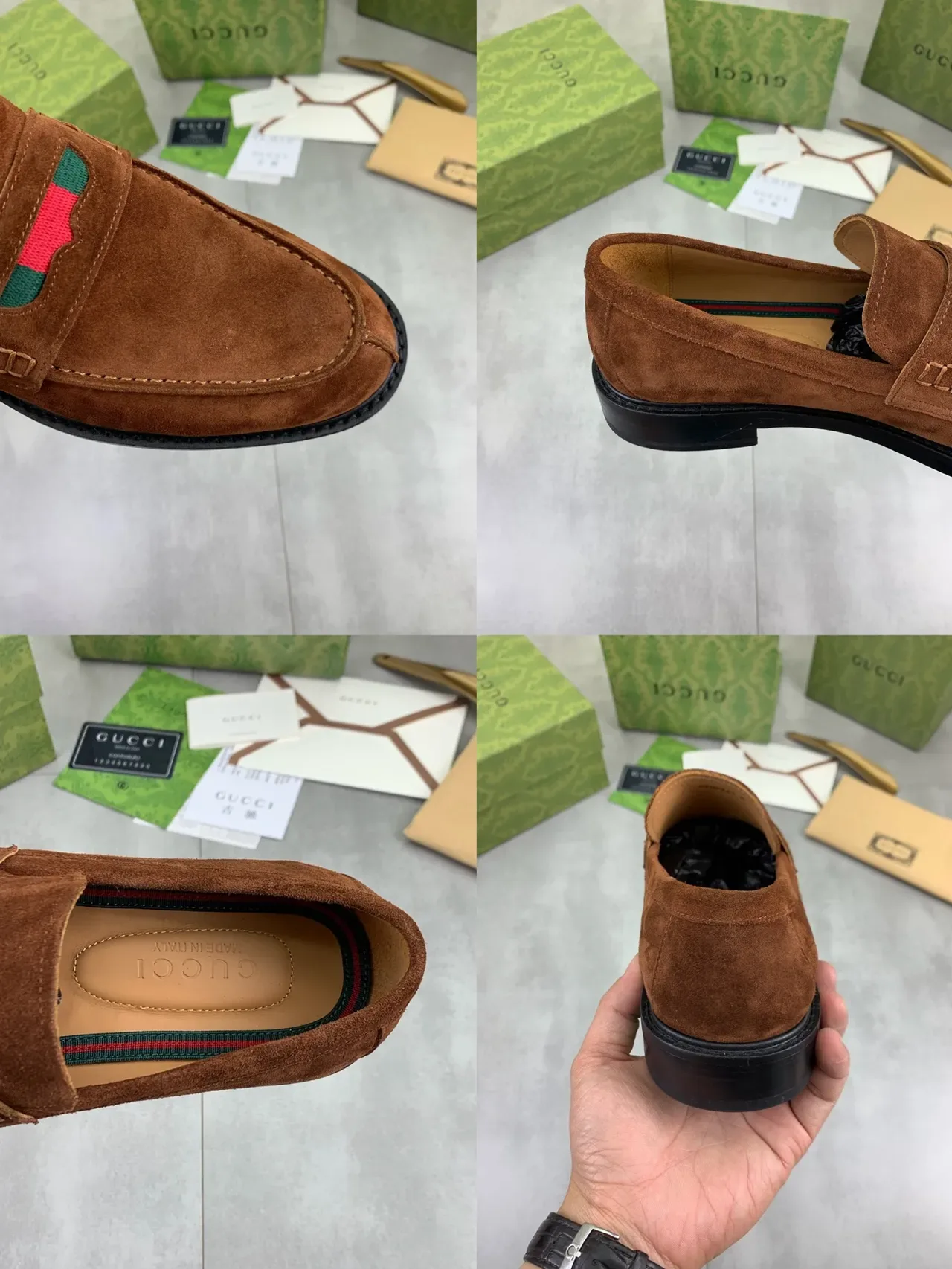 Gucci Horsebit 1955 Brown Suede Web Stripe Loafers 2