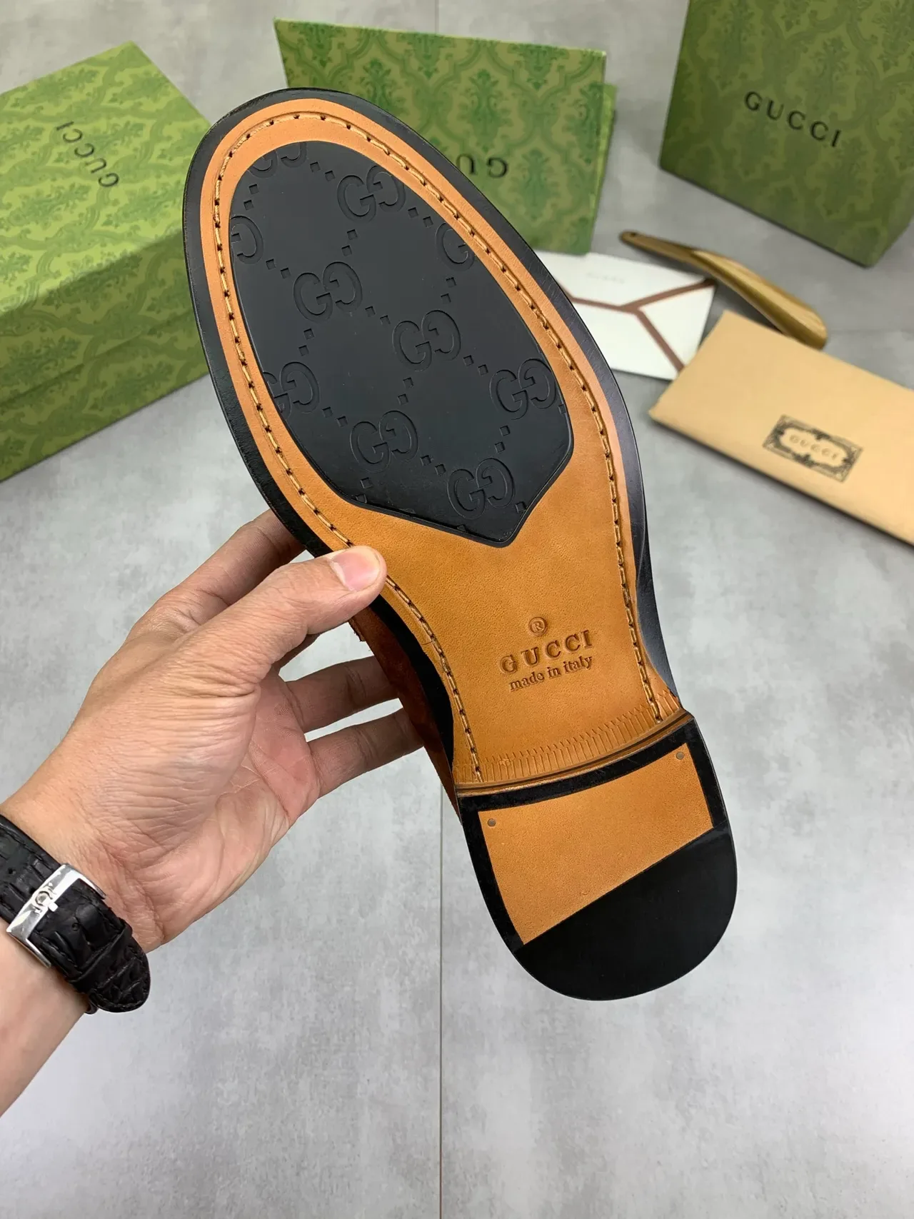 Gucci Horsebit 1955 Brown Suede Web Stripe Loafers 3