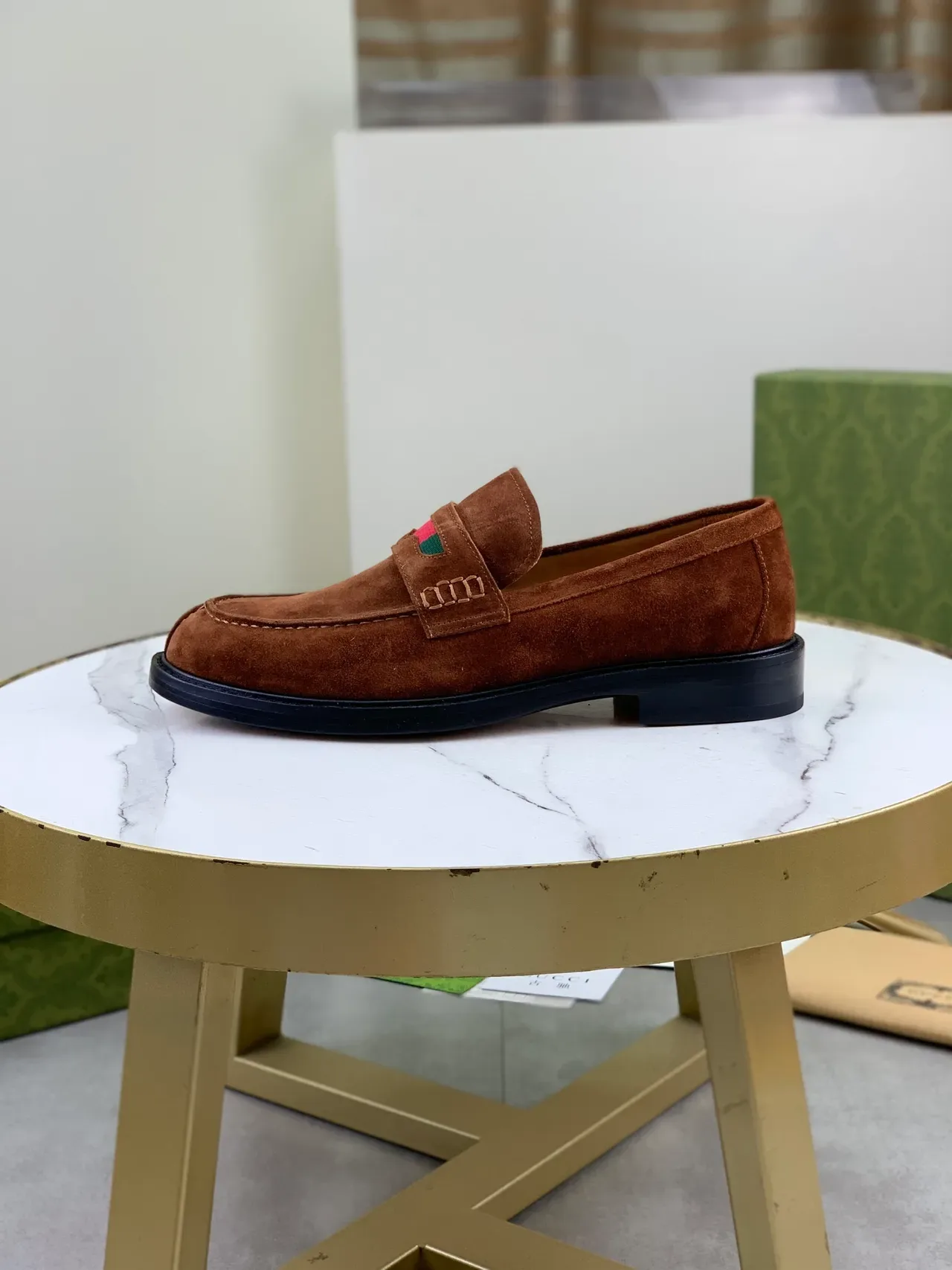 Gucci Horsebit 1955 Brown Suede Web Stripe Loafers 6