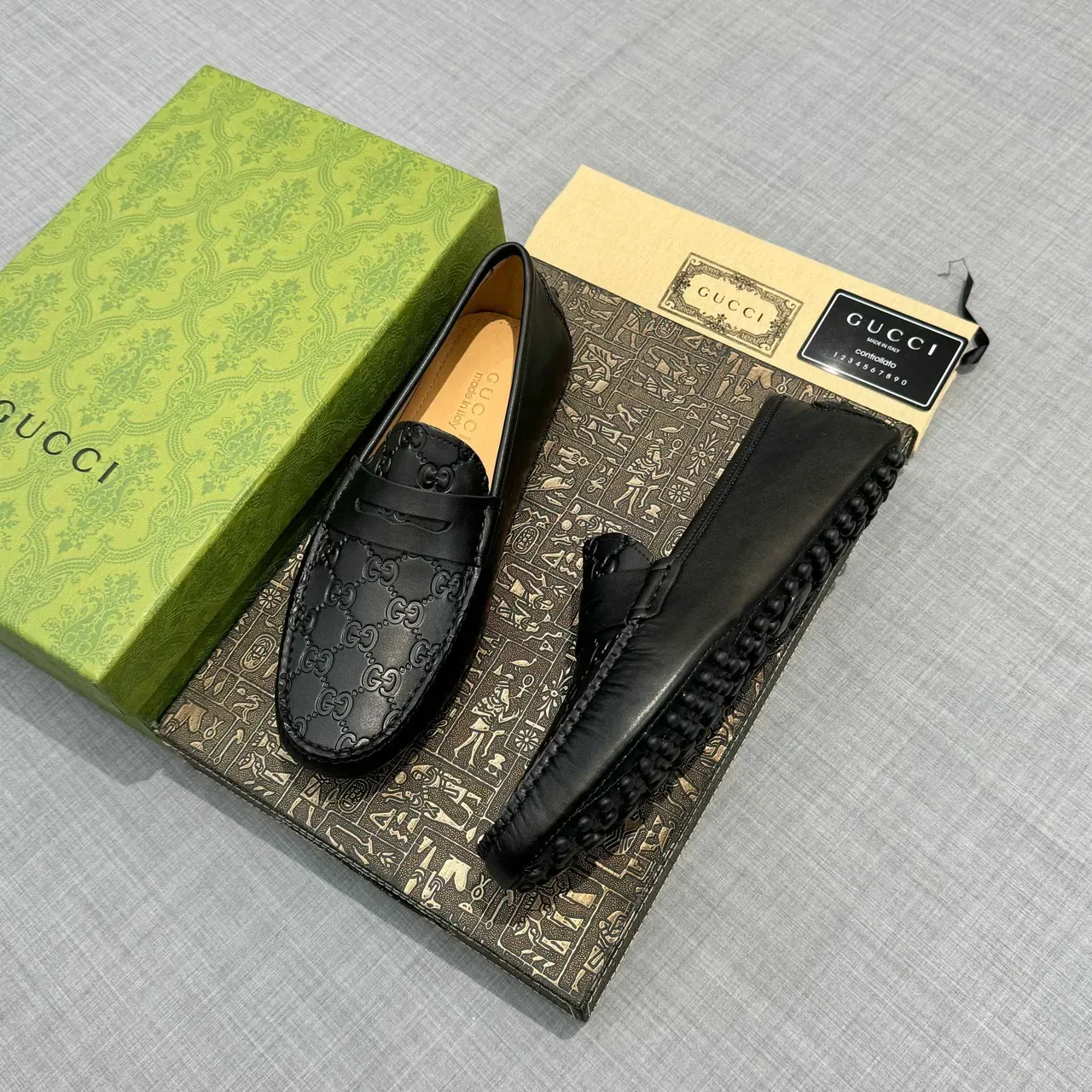 Gucci Horsebit 1955 Embossed GG Black Leather Loafers 2