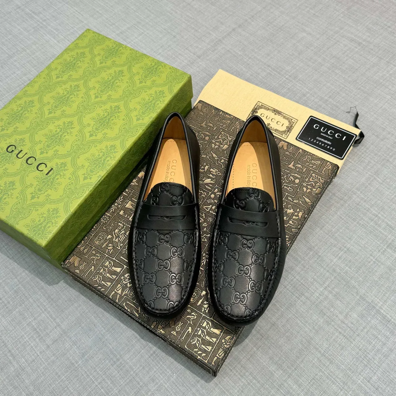Gucci Horsebit 1955 Embossed GG Black Leather Loafers 6