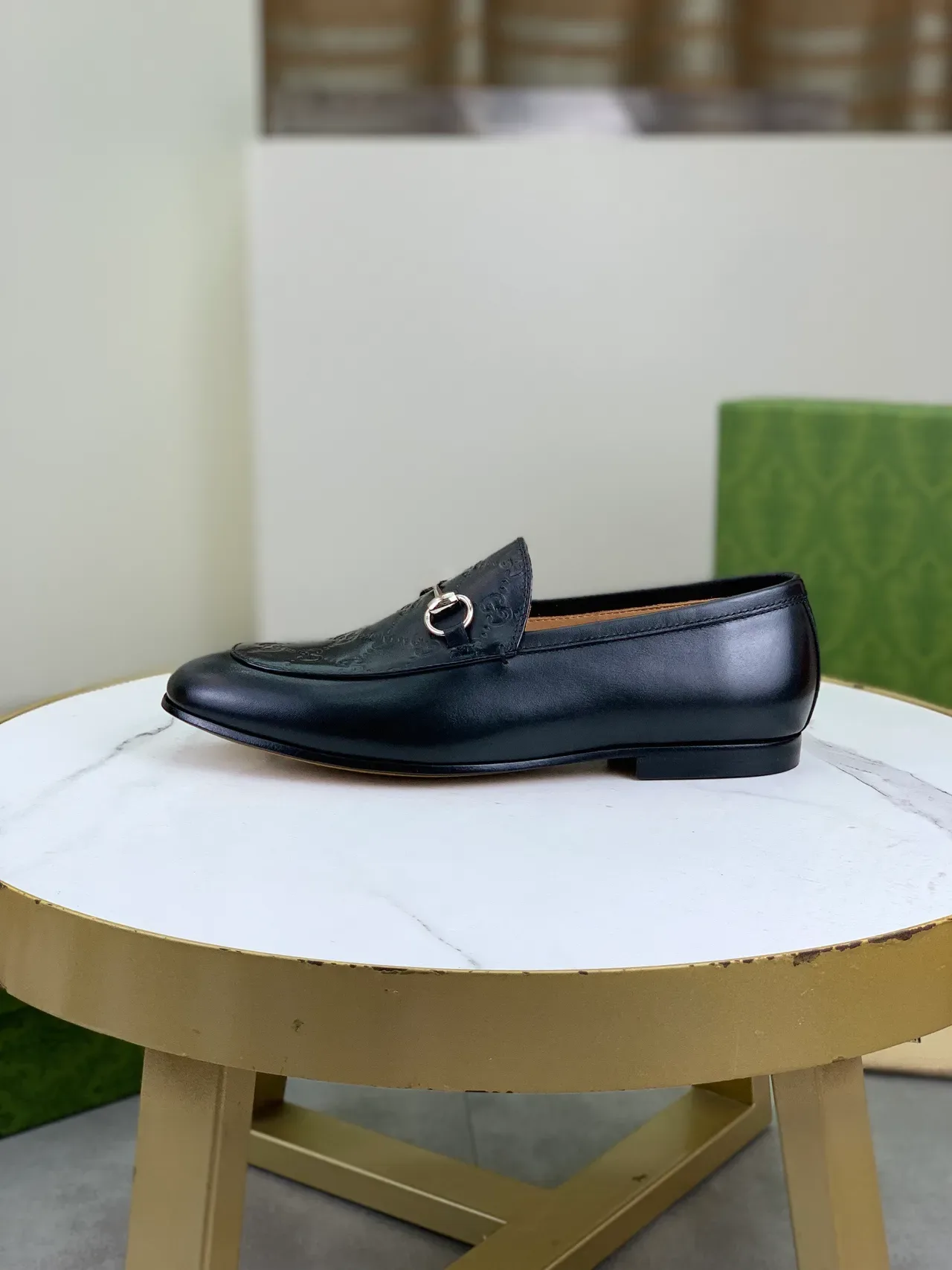 Gucci Horsebit 1955 Embossed GG Black Leather Loafers 6