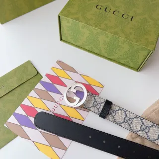 Gucci Horsebit 1955 GG Monogram Canvas and Black Leather Belt