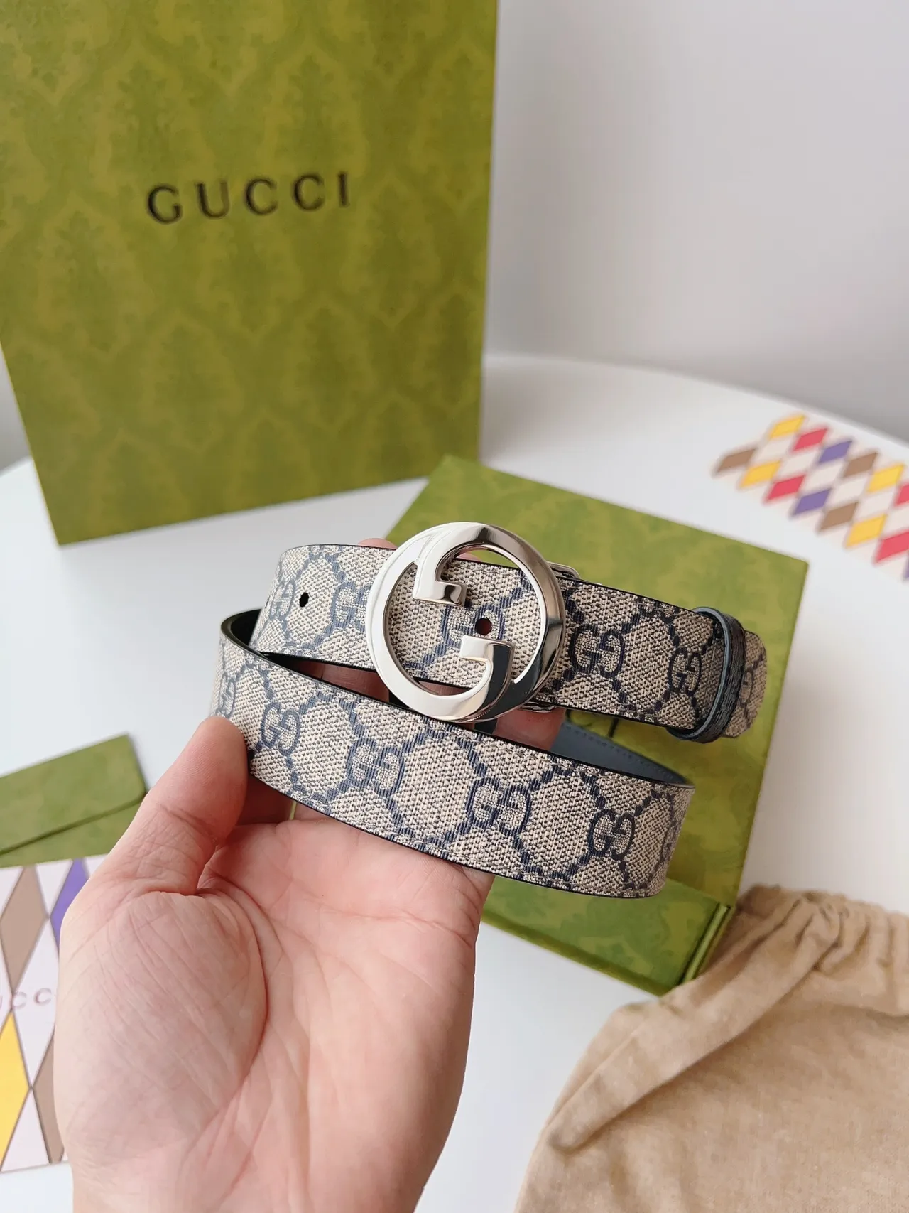 Gucci Horsebit 1955 GG Monogram ক্যানভাস এবং কালো চামড়ার বেল্ট 2