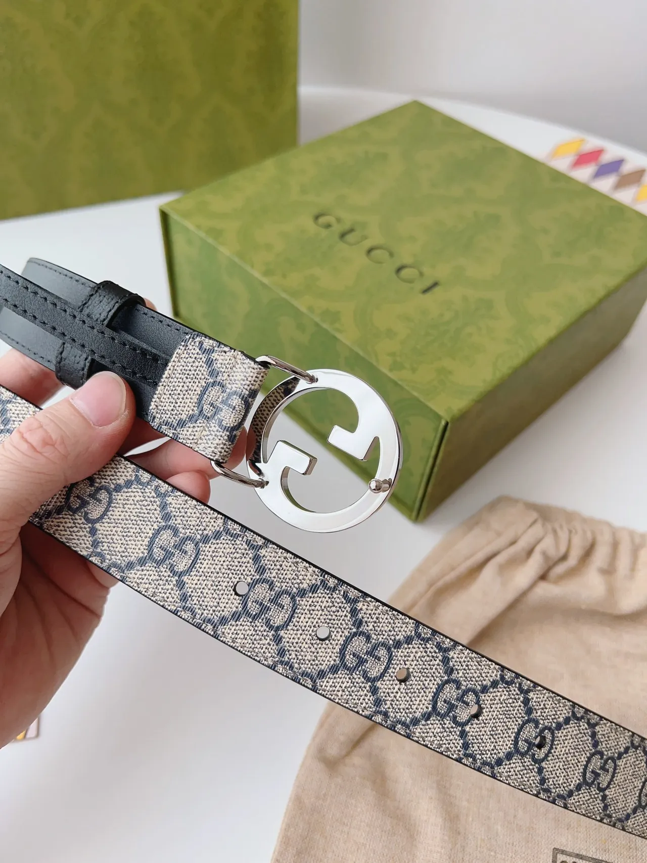 Gucci Horsebit 1955 GG Monogram ক্যানভাস এবং কালো চামড়ার বেল্ট 3