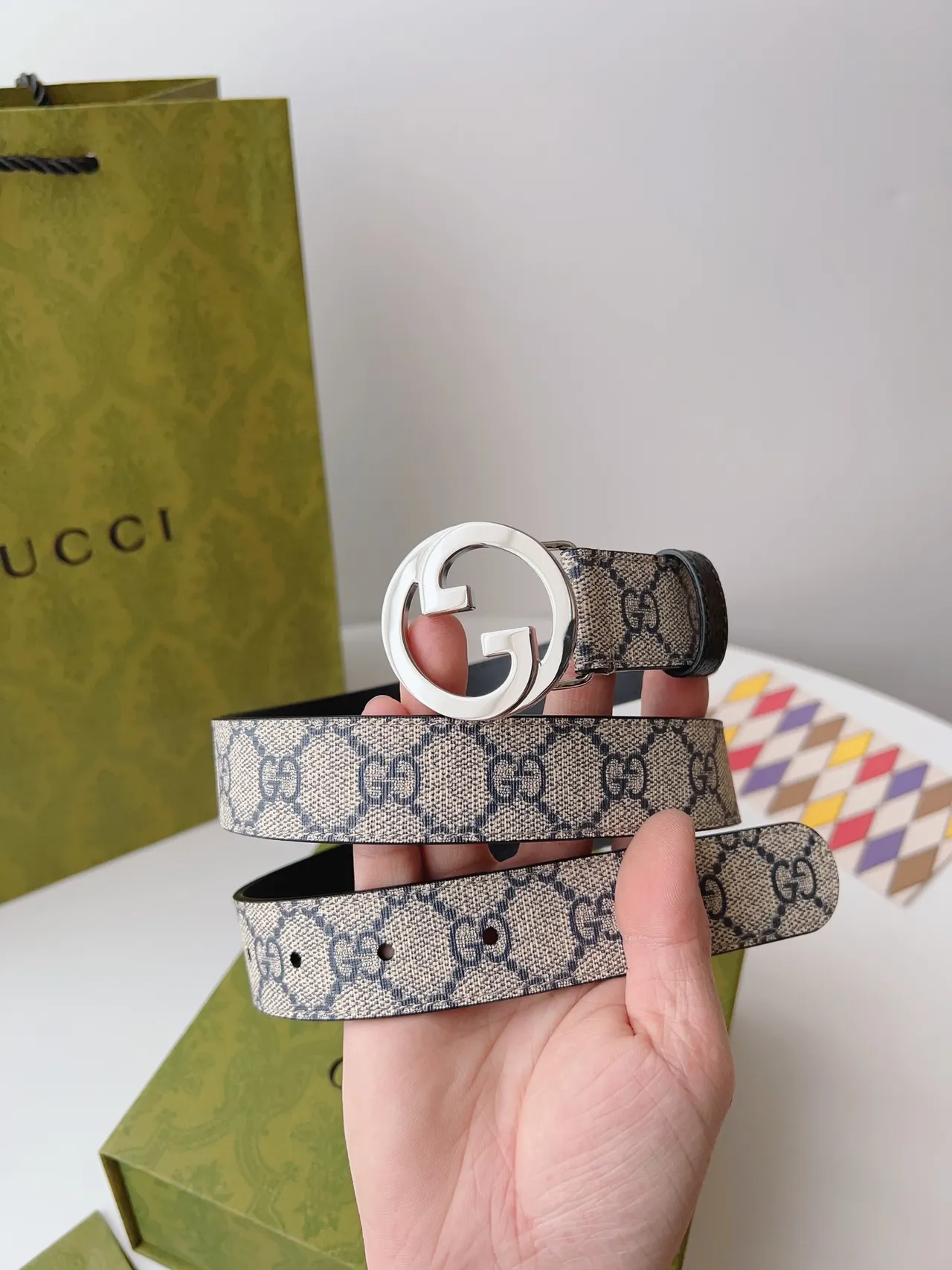 Gucci Horsebit 1955 GG Monogram ক্যানভাস এবং কালো চামড়ার বেল্ট 9