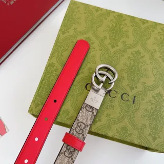 Gucci Horsebit 1955 GG Monogram Canvas and Red Leather Belt