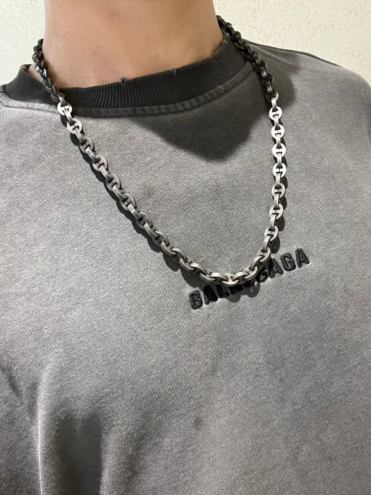 Gucci Horsebit 1955 Gray Interlocking H-Link Chain Oxidized Metal Finish Necklace 5