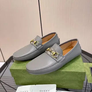 Gucci Horsebit 1955 ग्रे चमड़ा GG Web लूफर