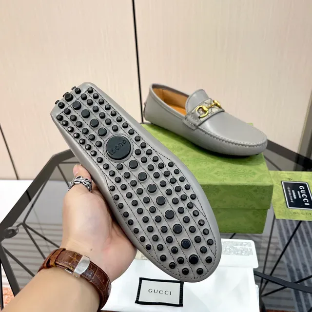 Gucci Horsebit 1955 Gray Leather GG Web Loafers 2