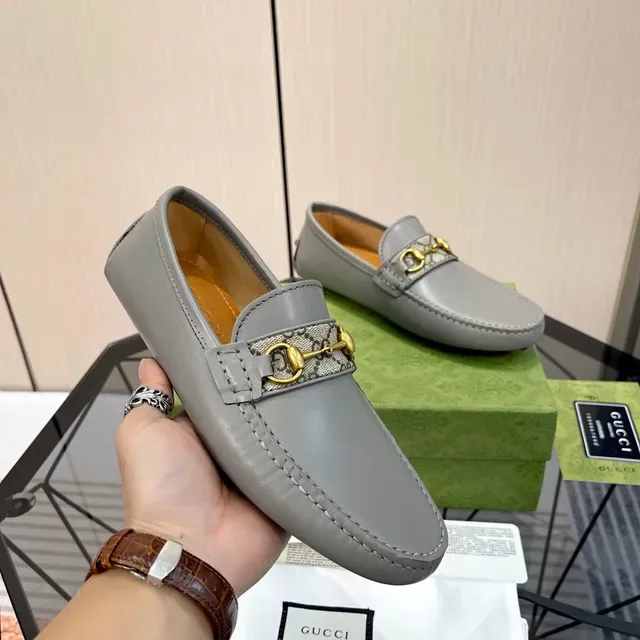 Gucci Horsebit 1955 Gray Leather GG Web Loafers 3