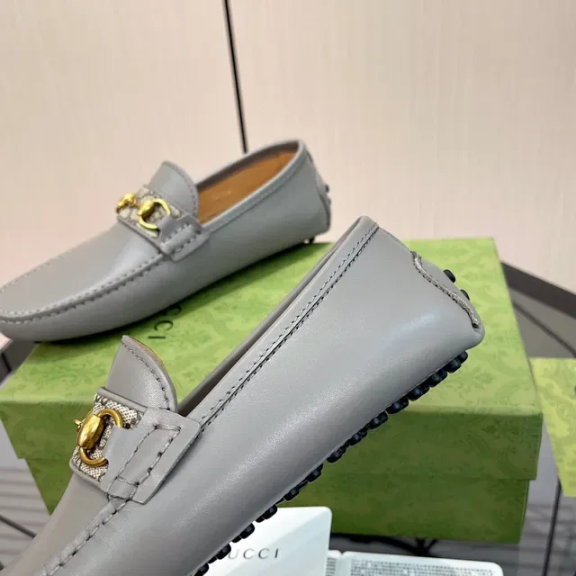 Gucci Horsebit 1955 Gray Leather GG Web Loafers 4