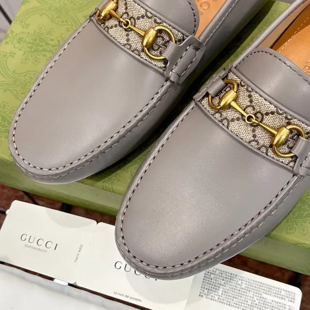 Gucci Horsebit 1955 Gray Leather GG Web Loafers 5