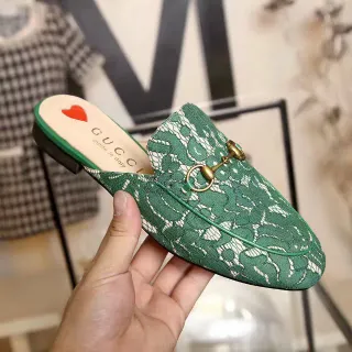 Gucci Horsebit 1955 Green Lace-Print Mule Loafer