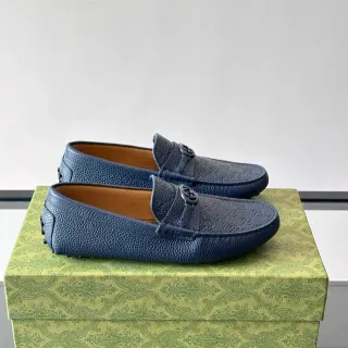 Gucci Horsebit 1955 Navy Beige 压纹皮革 扣带乐福鞋