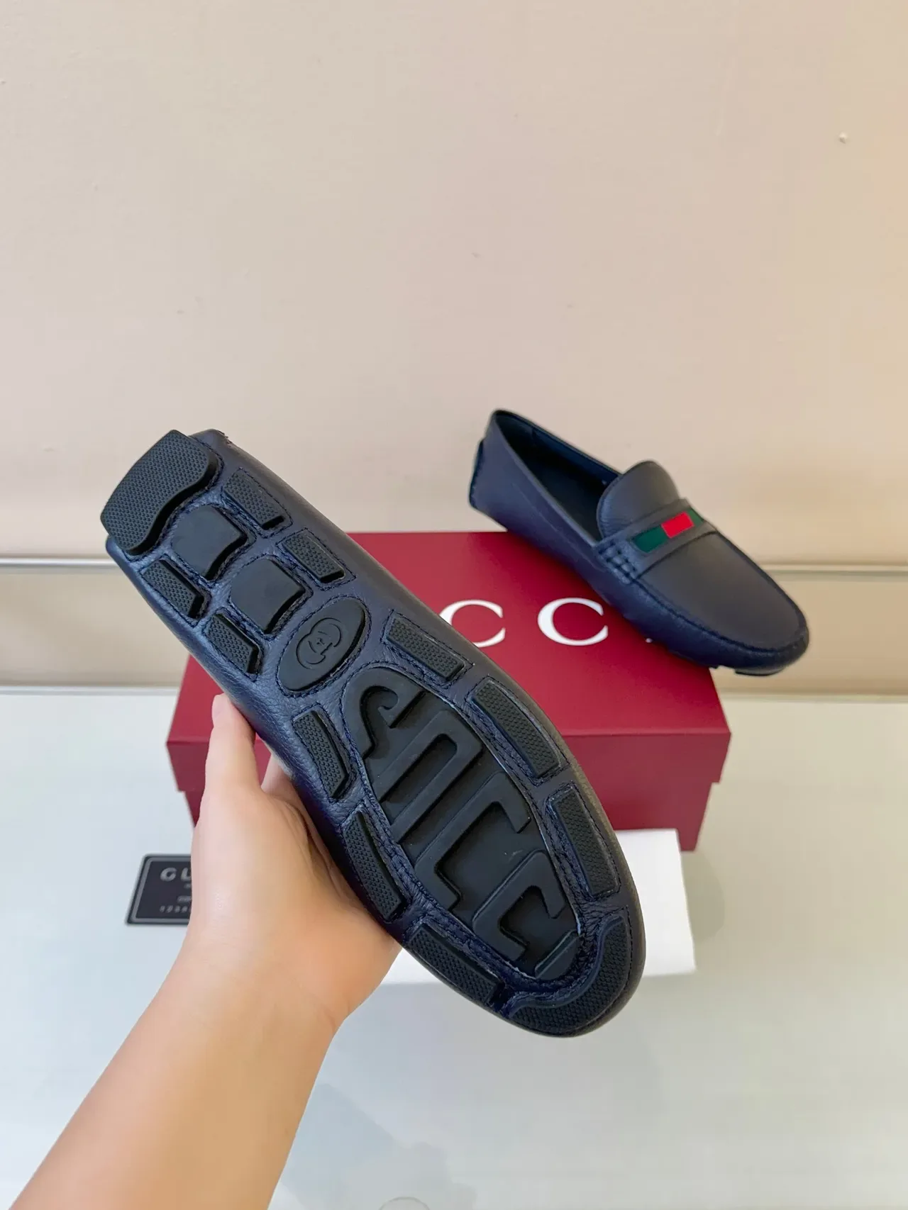 Gucci Horsebit 1955 Navy Green Pebbled Leather Web Stripe Strap Loafer 5