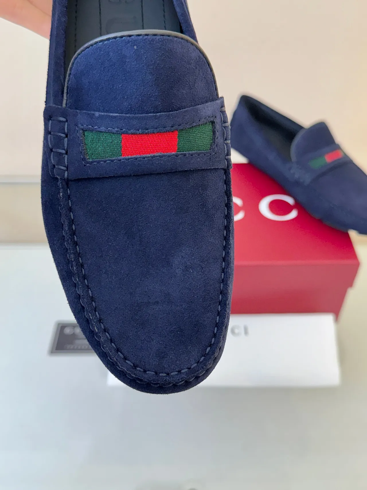 Gucci Horsebit 1955 Navy Suede Loafers 3