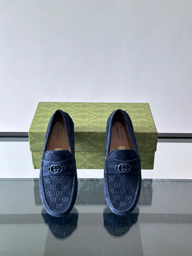 Gucci Horsebit 1955 Navy Suede Loafers 4