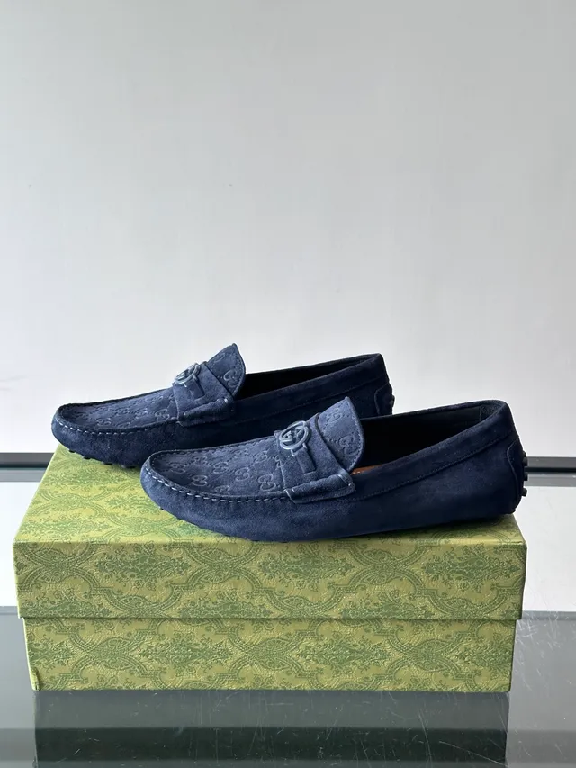 Gucci Horsebit 1955 Navy Suede Loafers 5