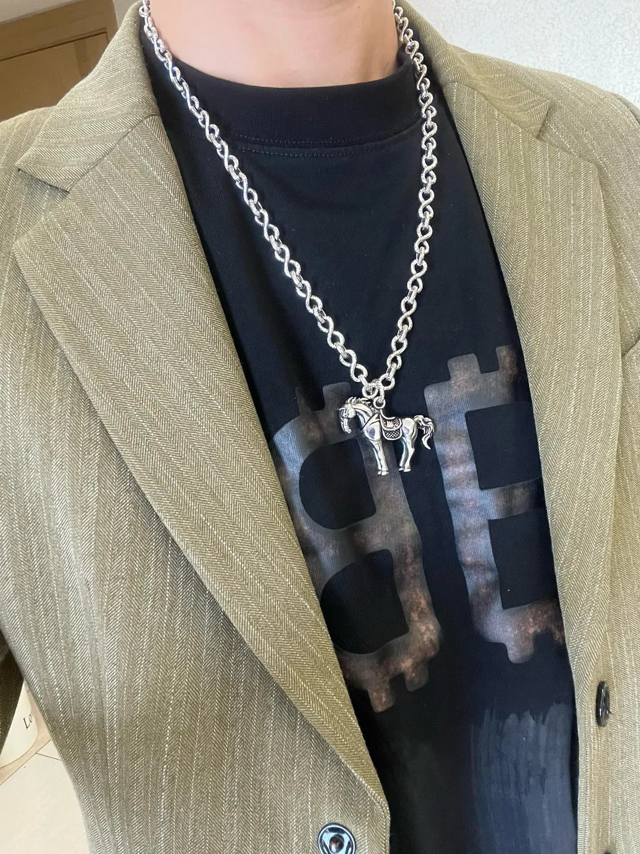 Gucci Horsebit 1955 Silver Beige Infinity-Link Chain Necklace 2