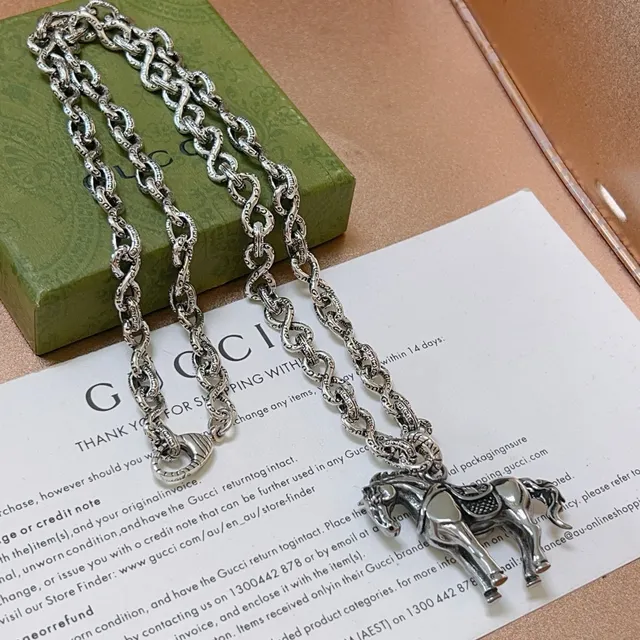 Gucci Horsebit 1955 Silver Beige Infinity-Link Chain Necklace 6