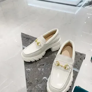 Gucci Horsebit 1955 White Leather Gold Horsebit Loafers
