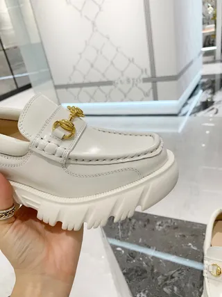 Gucci Horsebit 1955 couro branco ouro Horsebit mocassins 3