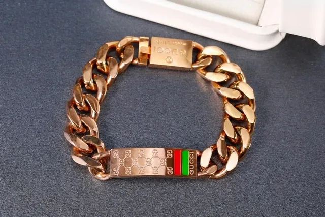 Gucci ID Bracelet Gold Multicolor Chunky Curb Chain Engraved Rectangular Plate Bracelet 8