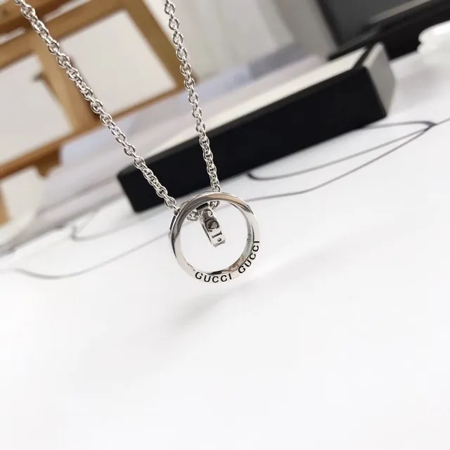 Gucci interlocking Anel duplo gravado Logo prata colar 5