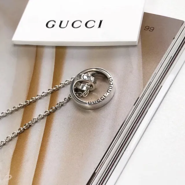 Gucci interlocking Anel duplo gravado Logo prata colar 6