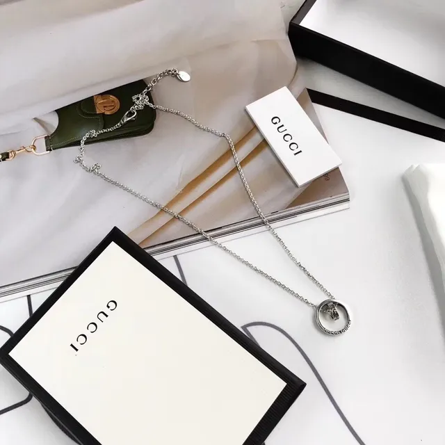Gucci interlocking Anel duplo gravado Logo prata colar 7