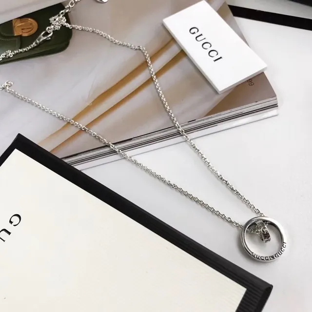 Gucci interlocking Anel duplo gravado Logo prata colar 9