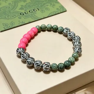 Gucci Interlocking G Beaded Bracelet Pink Green Motif Bracelet