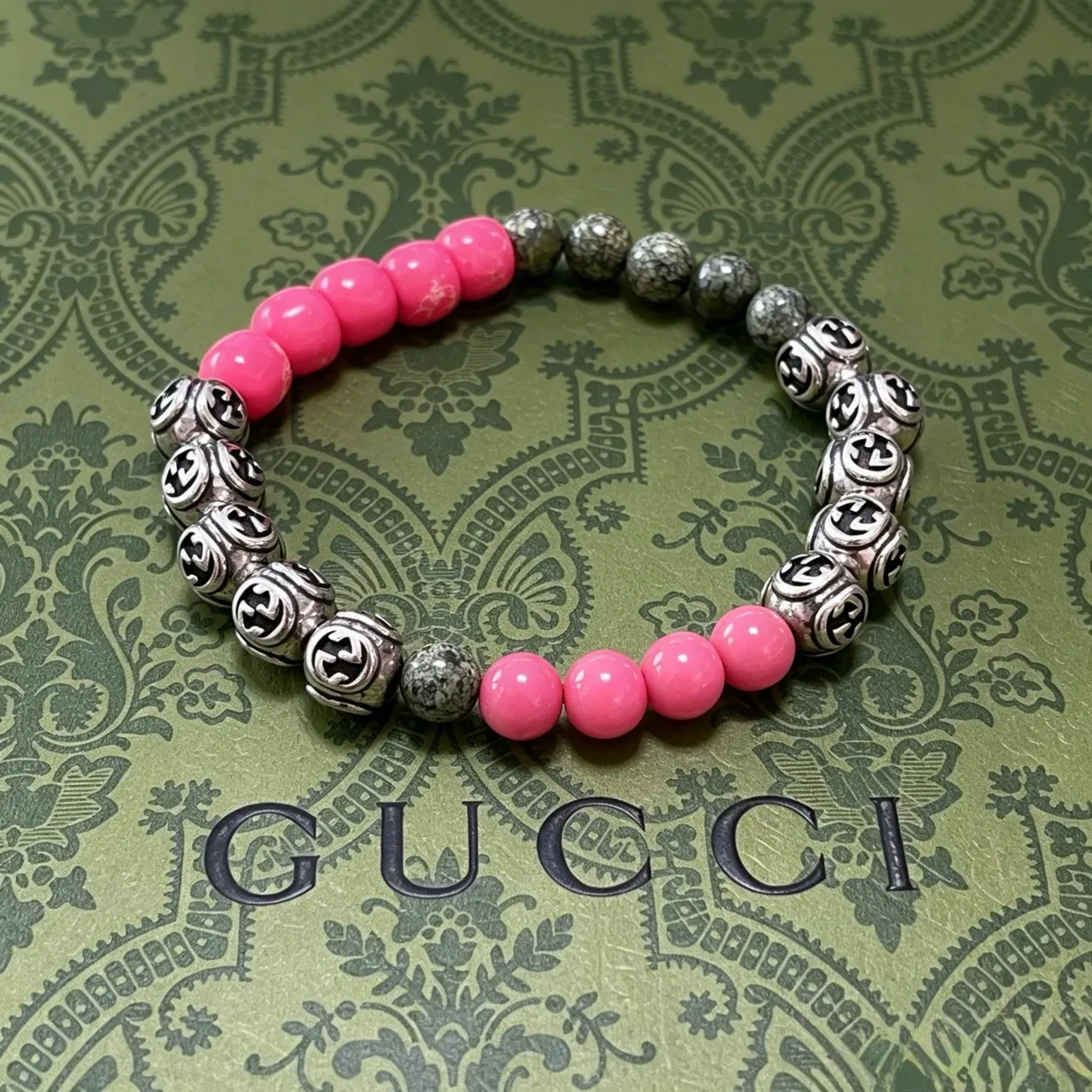 Gucci Interlocking G Beaded Bracelet Pink Green Motif Bracelet 8
