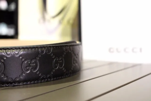 Gucci Interlocking G Belt Black Silver Buckle Embossed GG Monogram Leather Belt 4