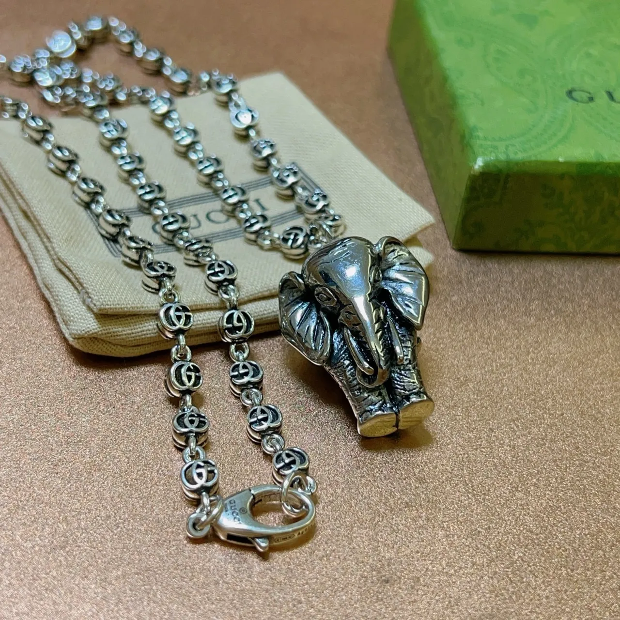 Gucci Interlocking G-Link Elephant Pendant Necklace 3