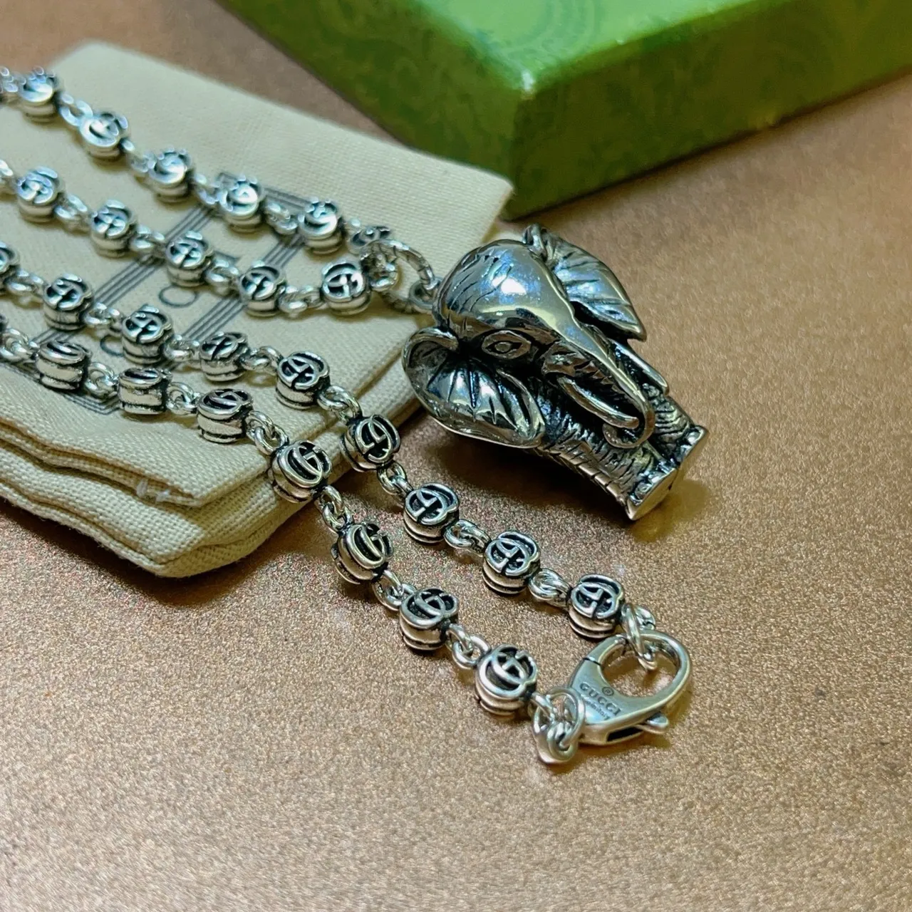 Gucci Interlocking G-Link Elephant Pendant Necklace 4
