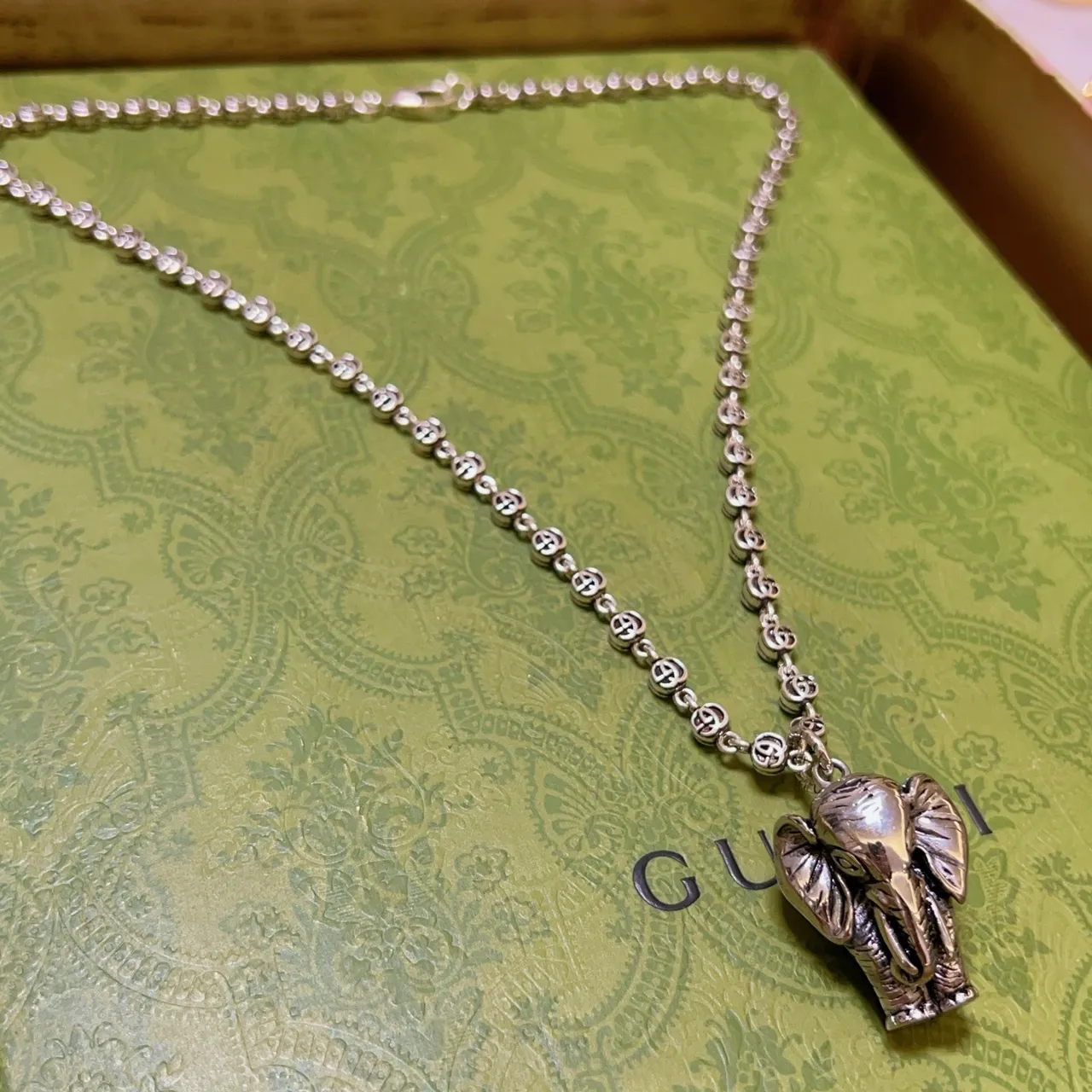 Gucci Interlocking G-Link Elephant Pendant Necklace 6