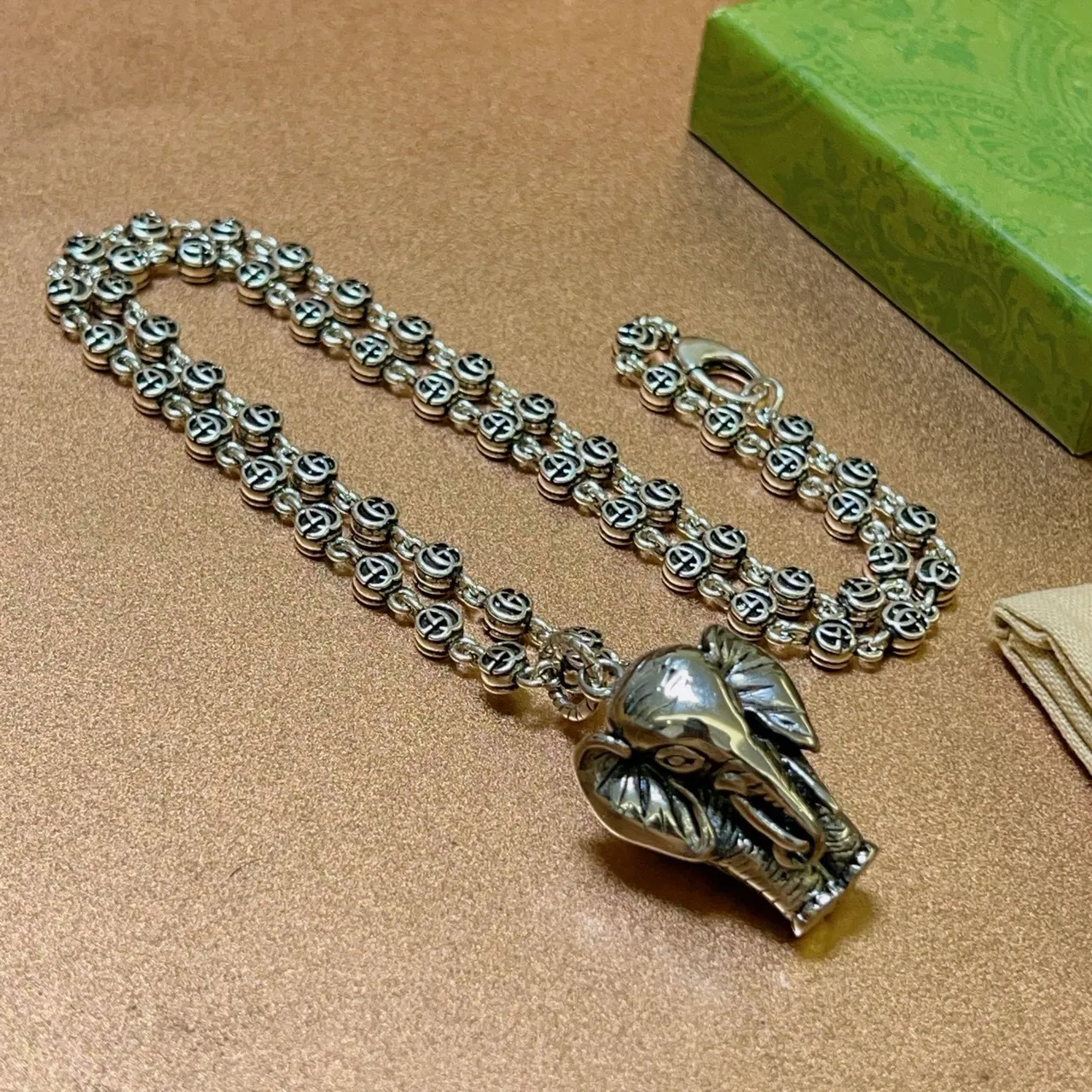 Gucci Interlocking G-Link Elephant Pendant Necklace 9