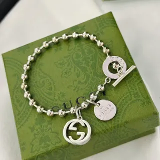 Gucci Interlocking G Silver Ball-Chain Charm Bracelet