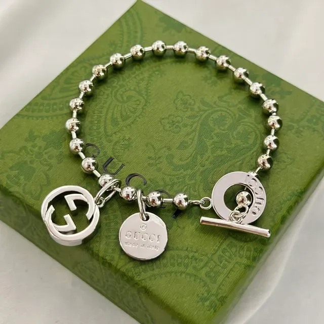 Gucci Interlocking G Silver Ball-Chain Charm Bracelet 4