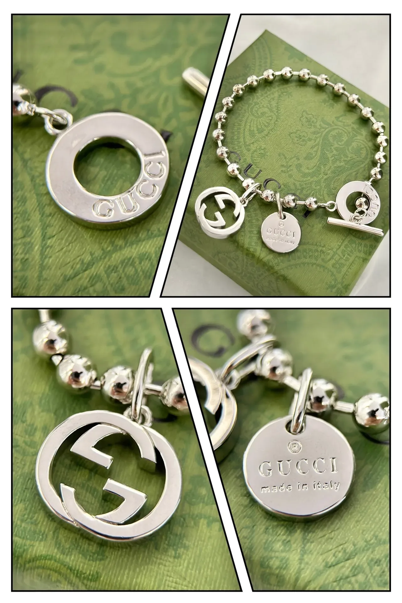 Gucci Interlocking G Silver Ball-Chain Charm Bracelet 6