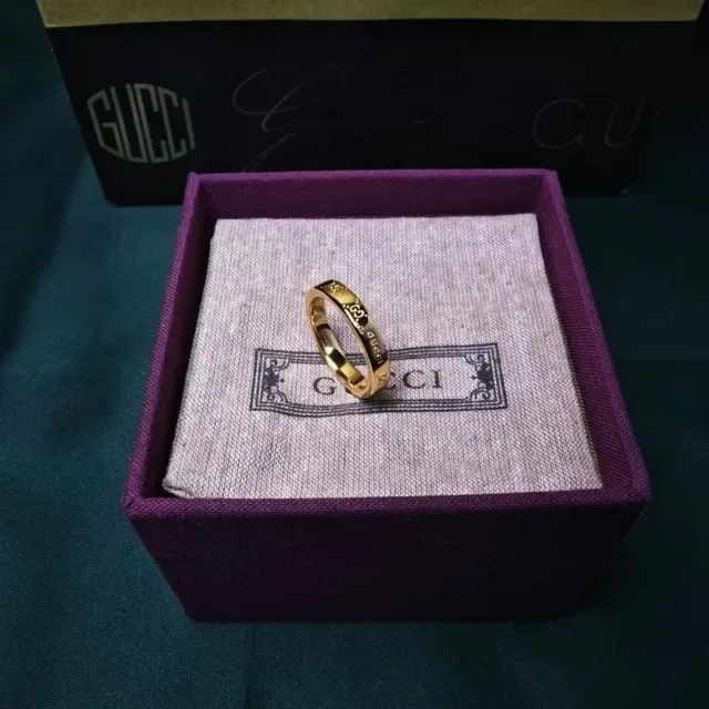Gucci Interlocking G Silver Black Enamel Inlay Ring 2