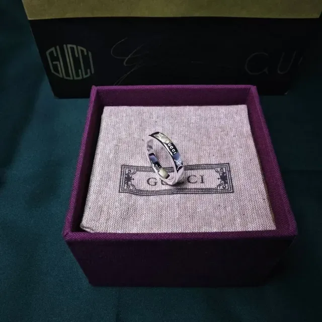 Gucci Interlocking G Silver Black Enamel Inlay Ring 5