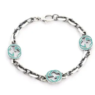 Gucci Interlocking G Turquoise Enamel Chain Bracelet