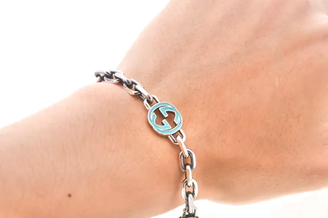 Gucci Interlocking G Turquoise Enamel Chain Bracelet 2