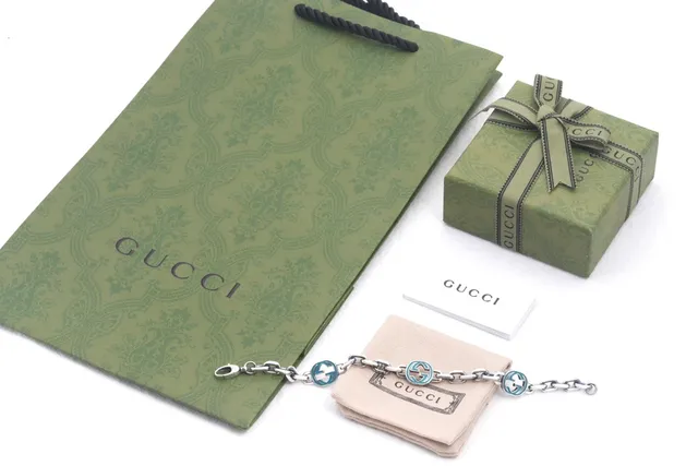 Gucci Interlocking G Turquoise Enamel Chain Bracelet 3