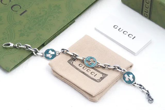 Gucci Interlocking G Turquoise Enamel Chain Bracelet 4