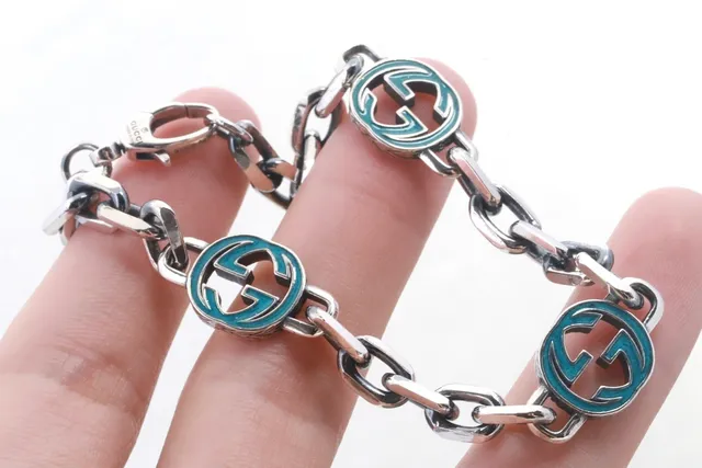 Gucci Interlocking G Turquoise Enamel Chain Bracelet 5